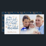 Love and Light Hanukkah Photocard Holiday Card<br><div class="desc">A stylish and modern Hanukkah design in faux gold foil and dark blue. Easy to customise with your own photo and text.</div>