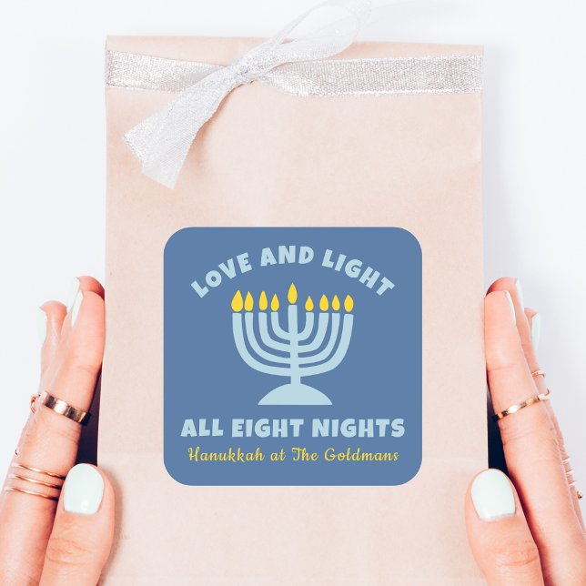 "Love and Light" Jewish Eight Nights of Hanukkah Square Sticker (Creator Uploaded)