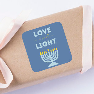"Love and Light" Jewish Menorah Blue Hanukkah Square Sticker