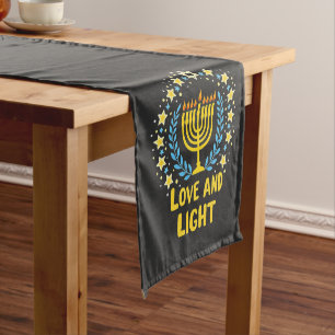 Love and Light Menorah Jewish Hanukkah Holiday Short Table Runner