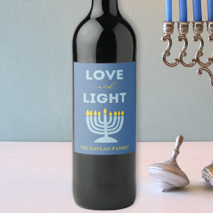 "Love and Light" Menorah Personalised Hanukkah Wine Label