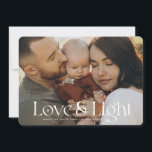 Love and Light Modern Family Photo Holiday Card<br><div class="desc">Elegant family photo holiday card with your photo in a with modern typography design reading Love and Light. Space for personal messages on front and back next to a sparkly star as well as 3 more photos on the back.</div>