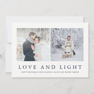 Love and Light Modern Hanukkah Two Photo Holiday Card