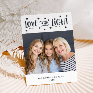 Love and Light Photo and Stars Hanukkah Holiday Card