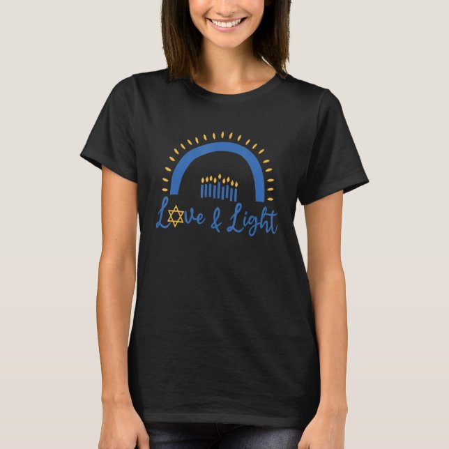Love and Light Rainbow Hanukkah  Jewish Chanukah T-Shirt (Front)