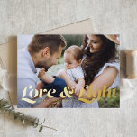 Love and Light Retro Typography Photo Hanukkah Foil Holiday Card<br><div class="desc">Love and light | Send your Hanukkah greetings to family and friends with this customisable Hanukkah card. It features retro bold typography. Personalise this photo Hanukkah card by adding your details. This gold foil Hanukkah card is available in other colours and cardstock. Matching items are also available.</div>