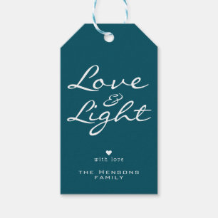 Love and Light Script Blue Green Name Christmas Gift Tags