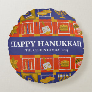 Love and Light Simple Elegant Hanukkah family Round Cushion