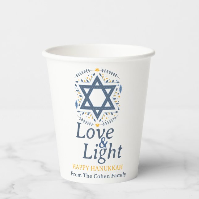 Love and Light | Simple Hanukkah family  Paper Cups (Front)