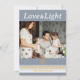 Love and Light Simple Hanukkah family photo Holiday Card