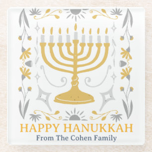 Love and Light Simple Happy Hanukkah family Glass Coaster