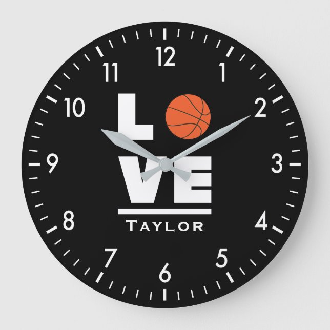 Love And Live Basketball Sports Fan Custom Name Large Clock (Front)