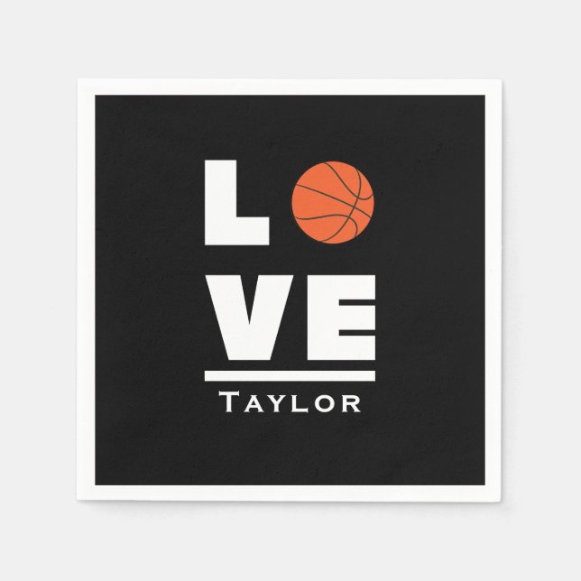 Love And Live Basketball Sports Fan Custom Name Napkin (Front)