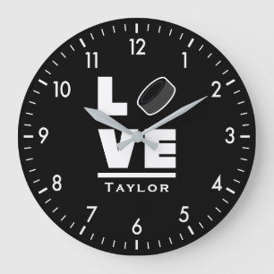 Love And Live Ice Hockey Sports Fan Large Clock