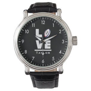 Love And Live Rugby Sports Fan Custom Name Watch