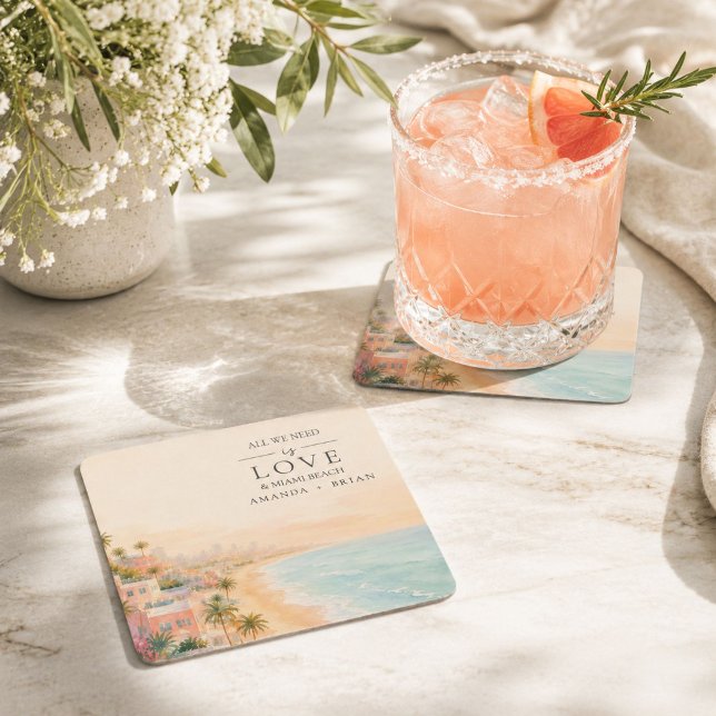 Love and Miami Beach Destination Wedding Coasters (Love and Miami Beach Destination Wedding Coasters)