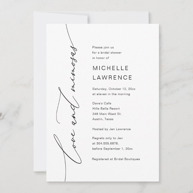 Love and Mimosas, Bridal Shower Party Celebration Invitation (Front)