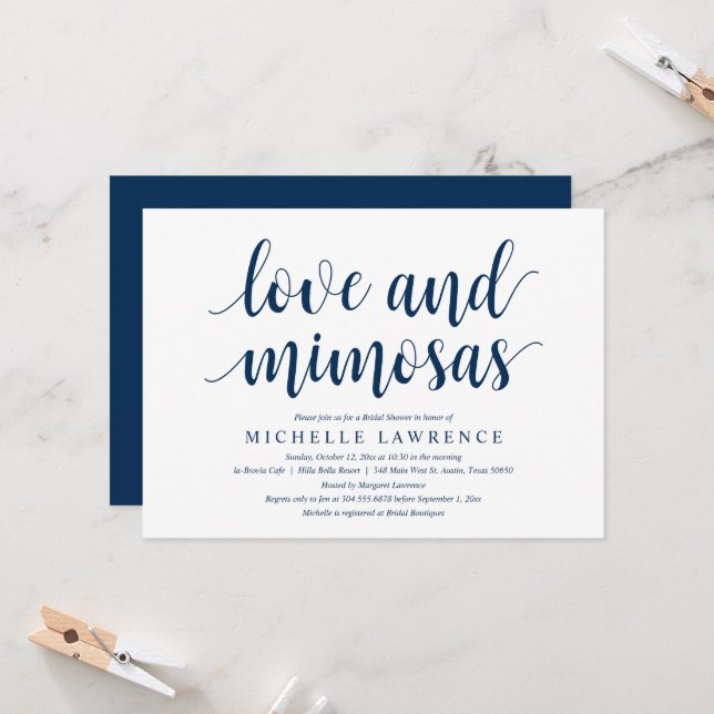 Love and mimosas, Modern Bridal Shower Celebration Invitation (Front/Back In Situ)