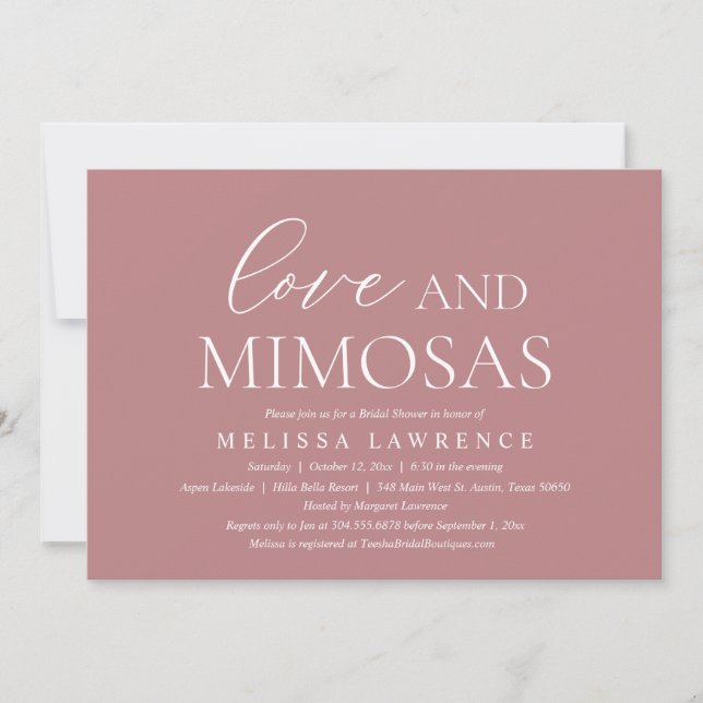 Love and Mimosas, Modern Bridal Shower Party Invitation (Front)
