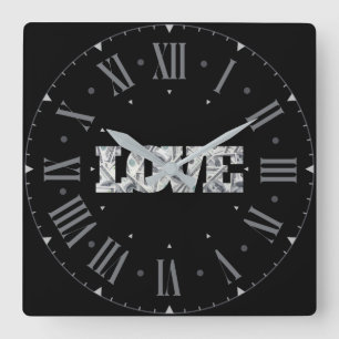 Love And Money Square Wall Clock
