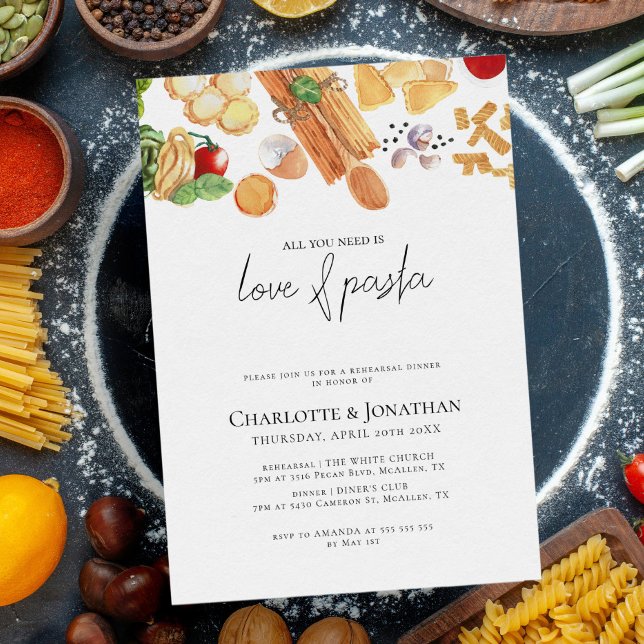 Love and Pasta Italian Modern Rehearsal Dinner Invitation (Creator Uploaded)