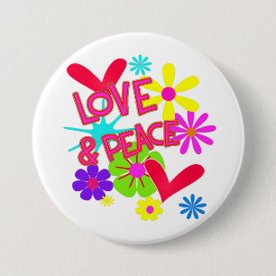 Love And Peace Flower Power Retro Hippie Graphic 7.5 Cm Round Badge