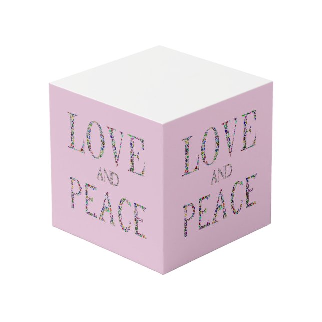 Love and Peace – Gemstone Lettering Design Cube (Front Angled)