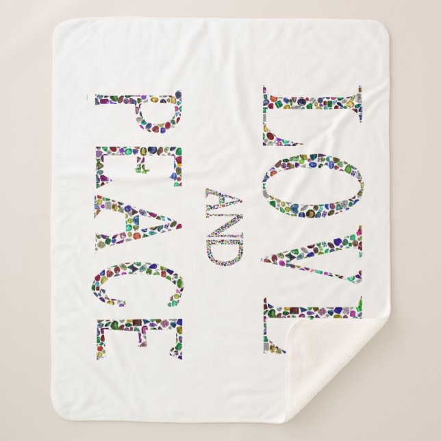 Love and Peace – Gemstone Lettering Design Sherpa Blanket (Front)