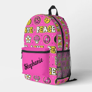 Love and Peace Hippy Style Personalised Printed Backpack