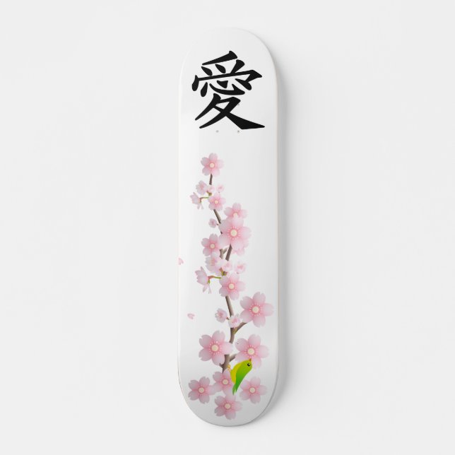 Love and Peace Japanese Sakura Skateboard (Front)
