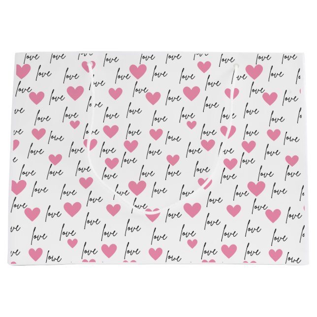 Love and Pink Hearts Large Gift Bag (Front)
