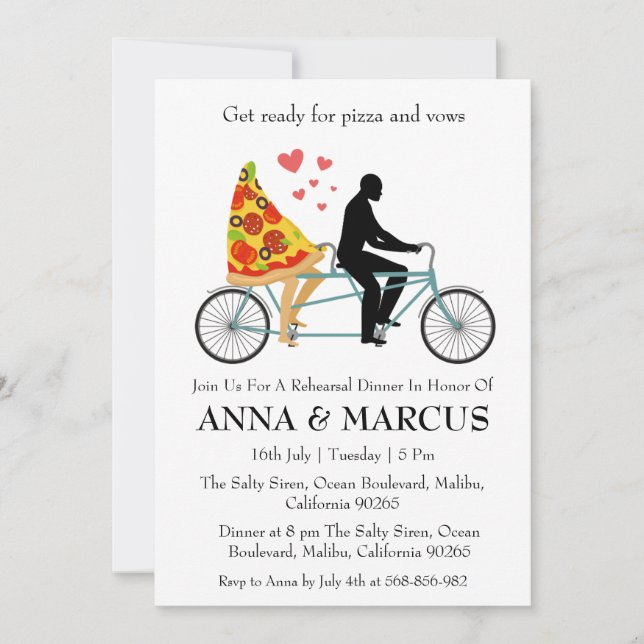 love and pizza fun rehearsal dinner invitations (Front)