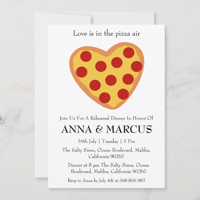love and pizza fun rehearsal dinner invitations (Front)