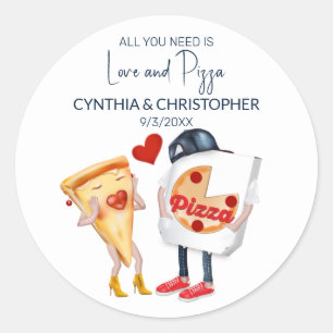 Love and Pizza Funny Wedding Classic Round Sticker