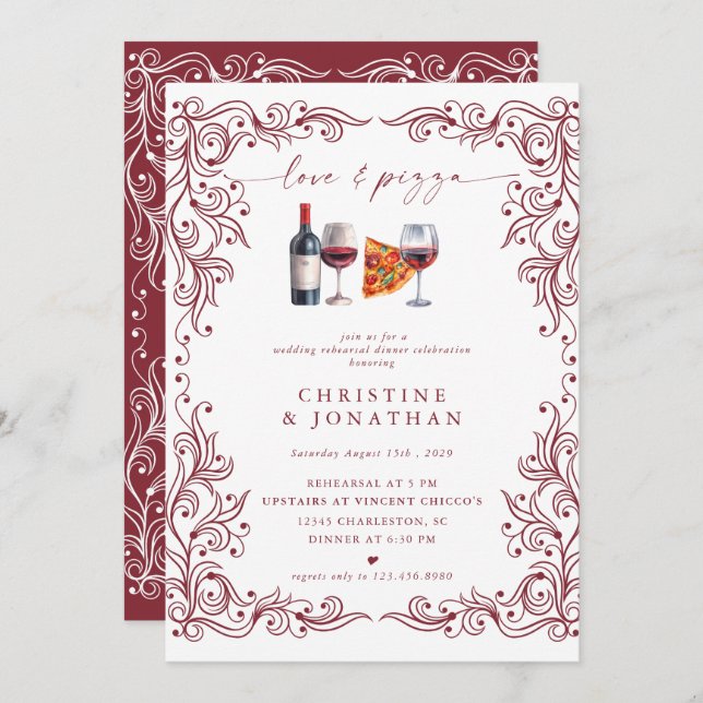 Love and Pizza | Rehearsal Dinner  Invitations (Front/Back)