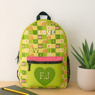 Love and rainbows green printed backpack