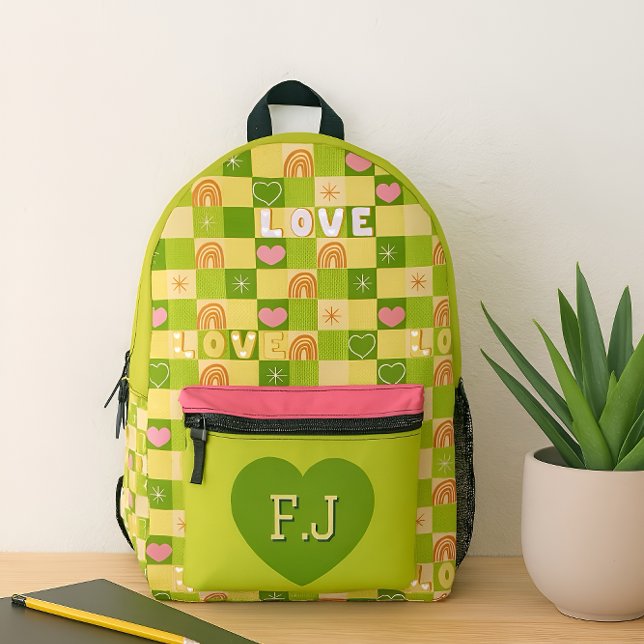 Love and rainbows green printed backpack (Creator Uploaded)
