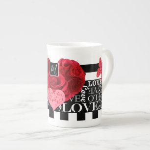 Love and Roses Blackboard Style Bone China Mug