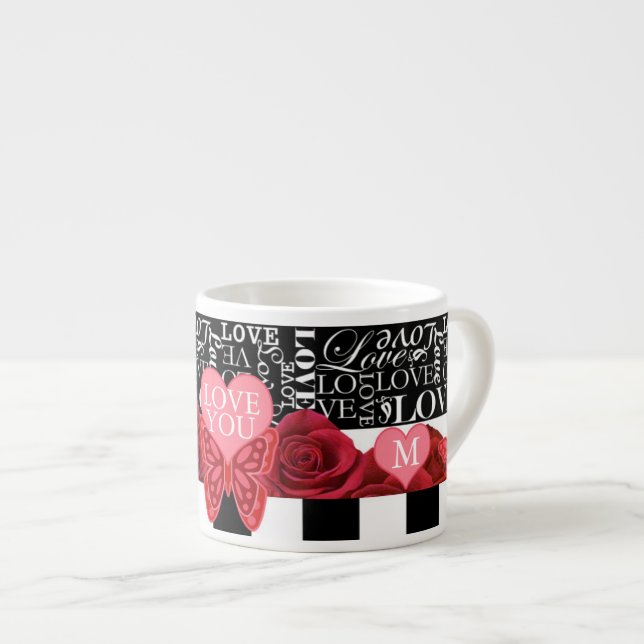 Love and Roses Blackboard Style Espresso Cup (Front Right)