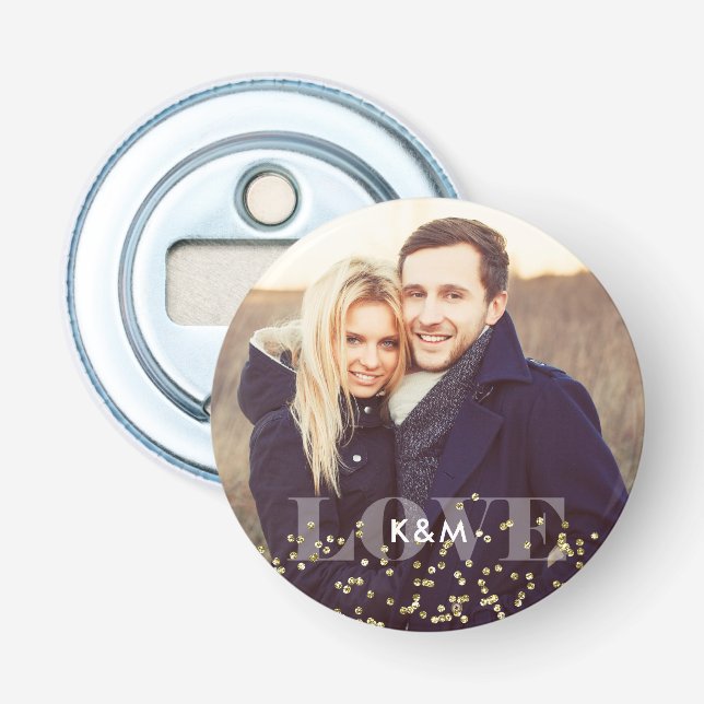 "Love" and Sparkles Photo Bottle Opener (Front)