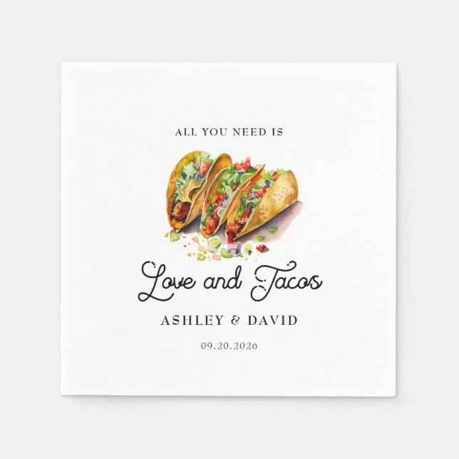 Love and Tacos | Engagement Party  Napkin (Front)