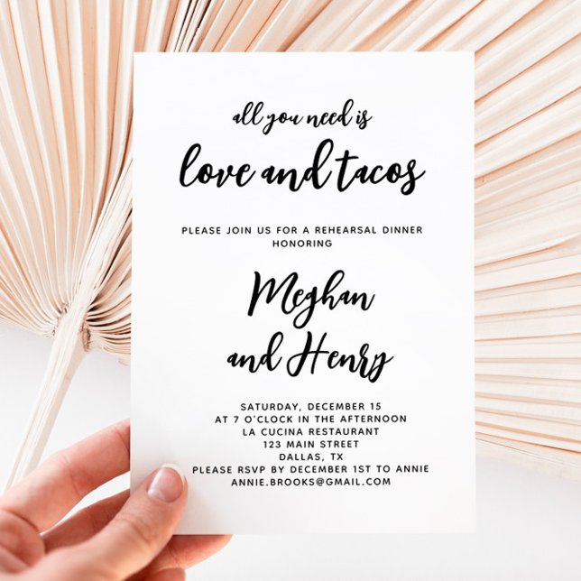 Love And Tacos Modern Minimalist Rehearsal Dinner  Invitation (Creator Uploaded)