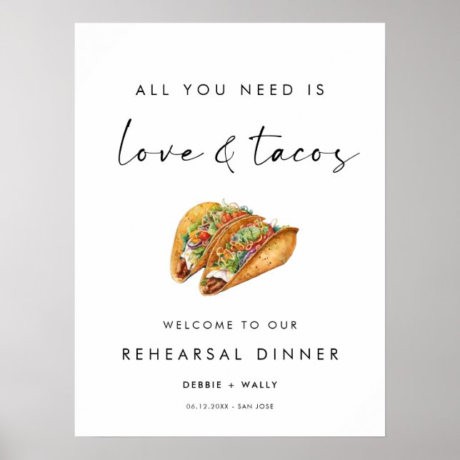 Love and Tacos Rehearsal Dinner Welcome Poster (Front)