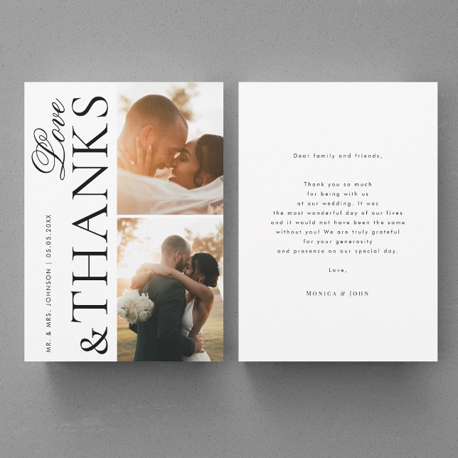 Love and Thanks 2 Modern Photos Elegant Wedding Thank You Card (Creator Uploaded)