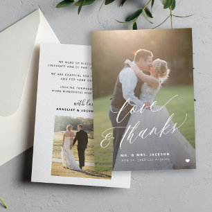Love and thanks 2 photo elegant script wedding thank you card