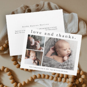 Love and Thanks 3 Photo Baby Thank You Card