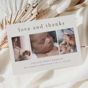 Love and Thanks 3 Photo New Baby Thank You Card