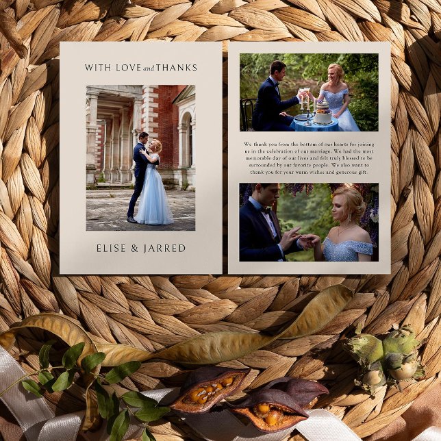Love and thanks 3x Wedding Photo Elegant  Thank You Card (Wedding Photo thank you cards from Rustic Floral Brown Neutral Wedding Collection by Darling & May)