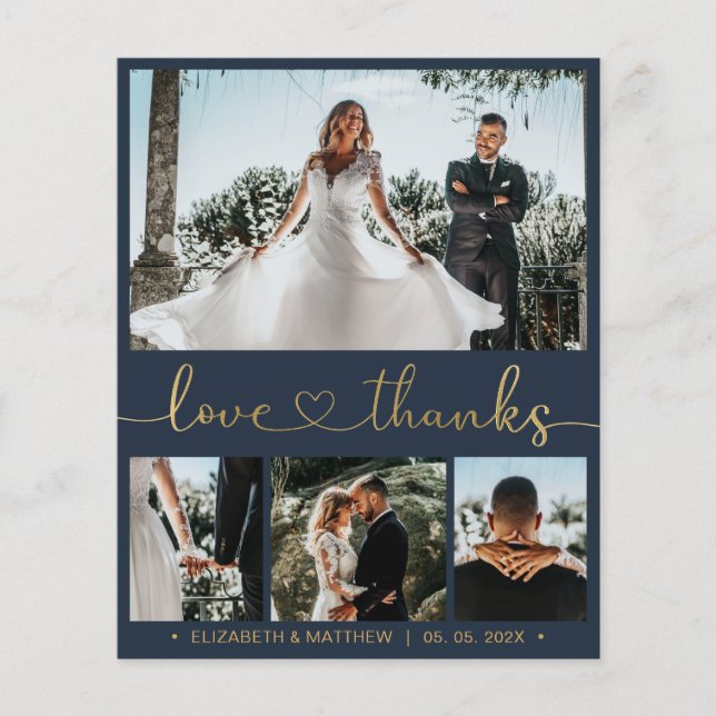 Love and Thanks 4 Photo Collage Wedding Thank You Flyer (Front)