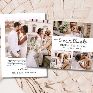 Love and Thanks 5 Photo Collage Script Wedding Thank You Card